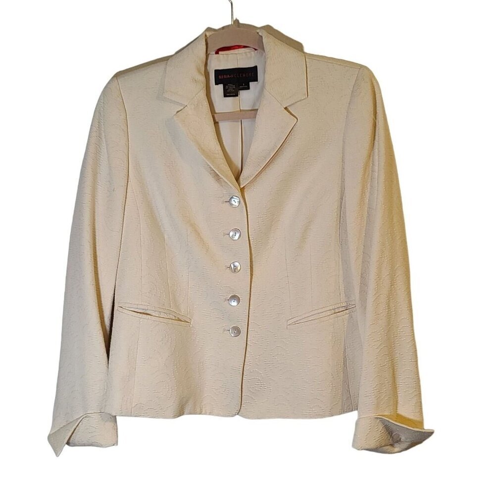 Nina McLemore Cream Patterned Cotton Blend Blazer Size‎ 2